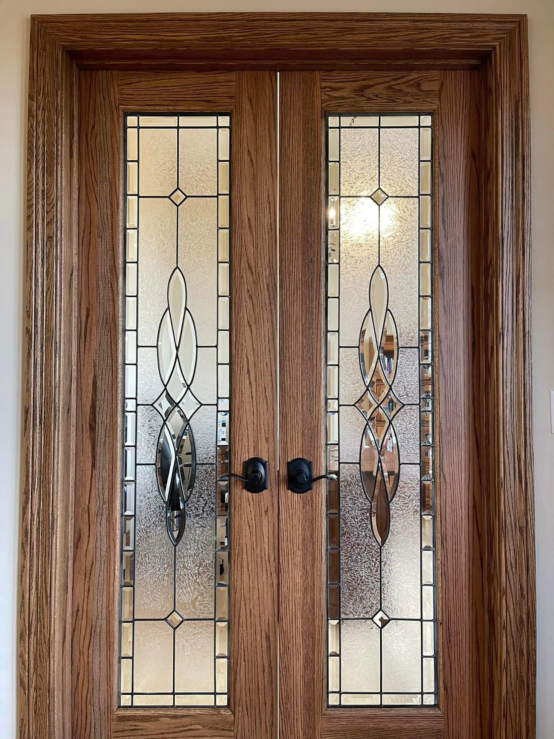 Premium Wooden Double Door with Decorative Glass Panels