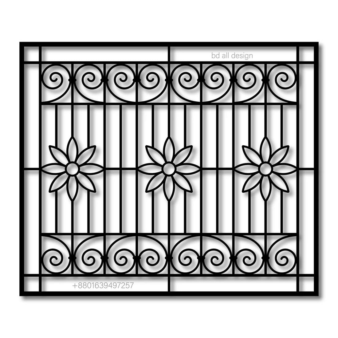 Elegant Floral Wrought Iron Window Grill with Decorative Scrollwork