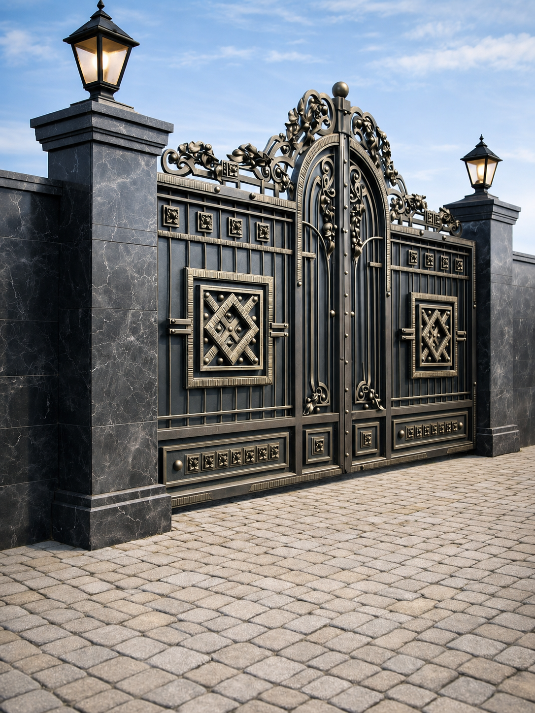 Luxury Ornamental Wrought Iron Entrance Gate with Classic Design