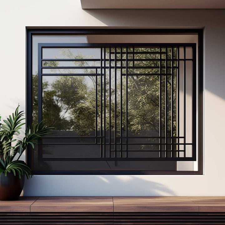 Contemporary Steel Window Grill with Minimalist Geometric Design