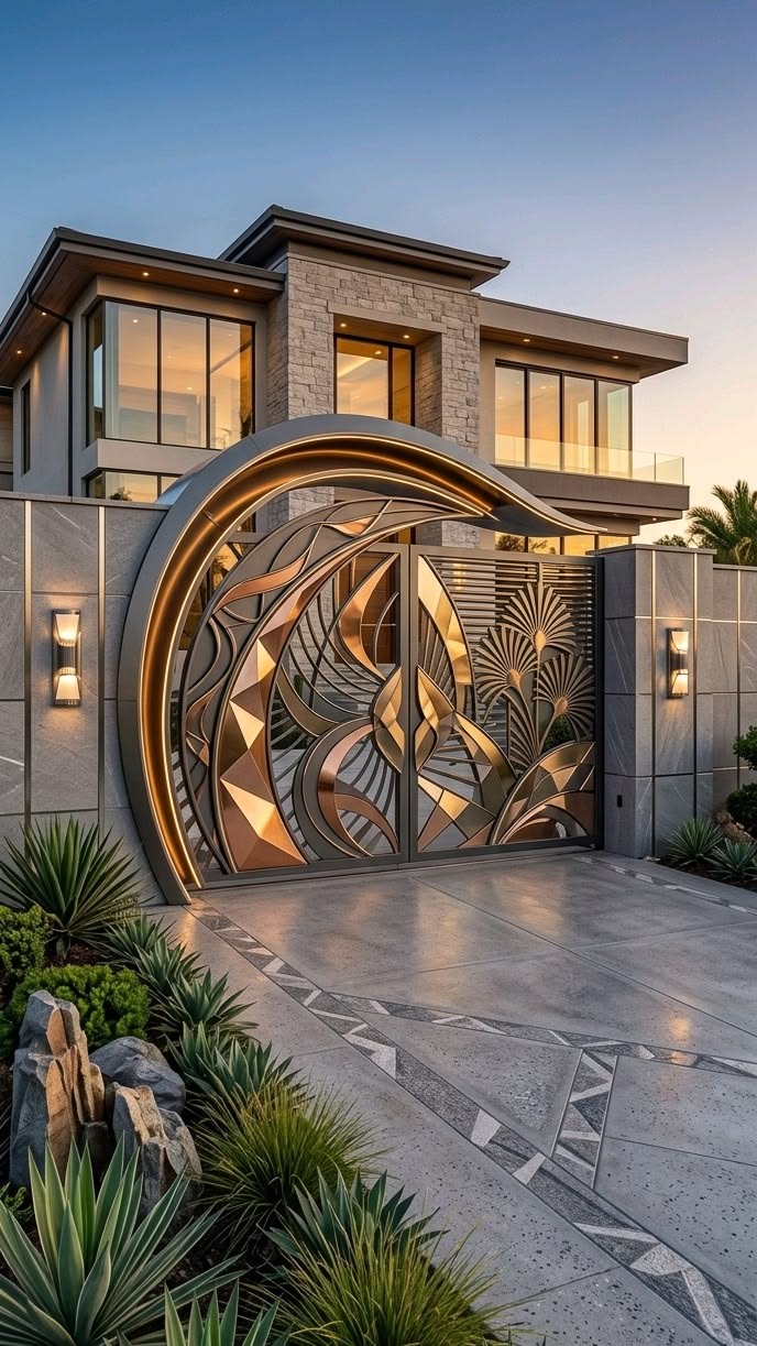 Luxury Modern Laser-Cut Metal Entrance Gate with Artistic Design