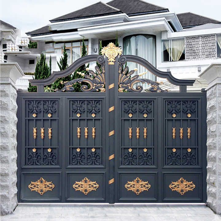 Luxury Ornamental Double Swing Gate with Gold Decorative Accents