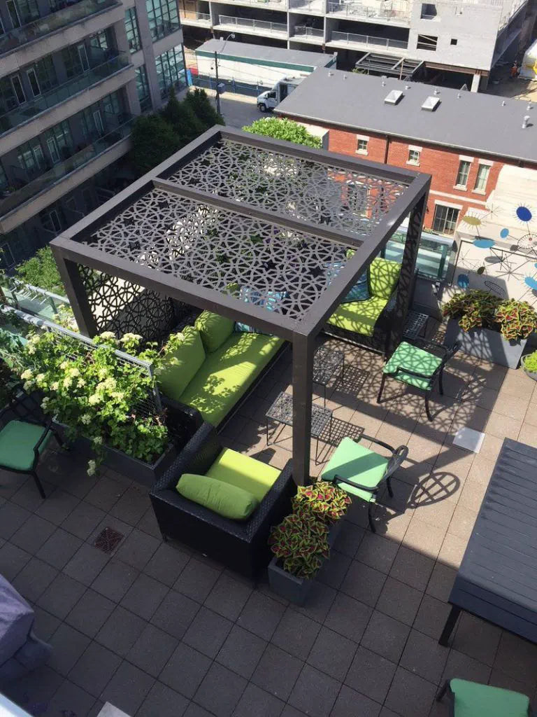 Contemporary Laser-Cut Steel Pergola for Rooftop Patio & Outdoor Living