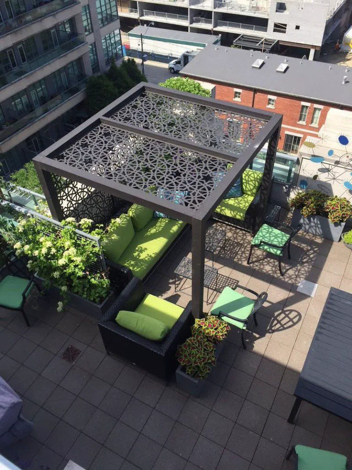 Contemporary Laser-Cut Steel Pergola for Rooftop Patio & Outdoor Living
