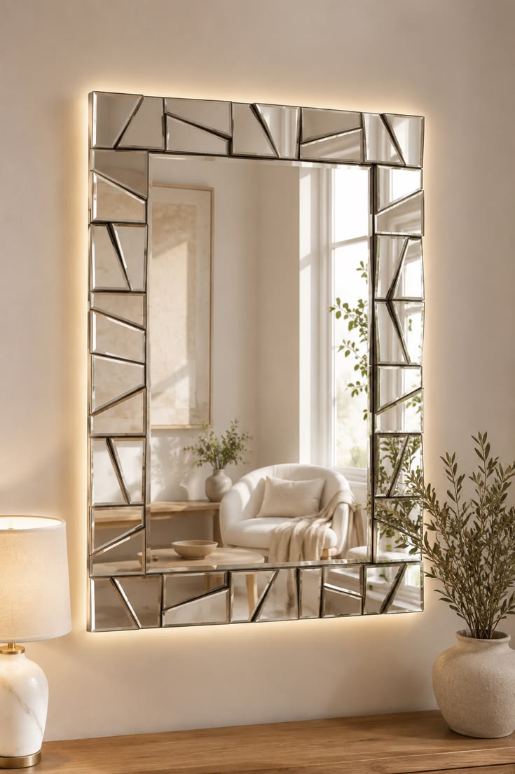 Modern Beveled Wall Mirror with LED Backlight