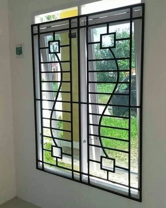 Modern Geometric Steel Window Grill with Minimalist Design