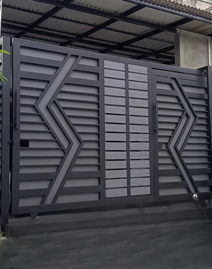 Modern MS Steel Sliding Gate Design | Contemporary Main Entrance Gate with Geometric Pattern