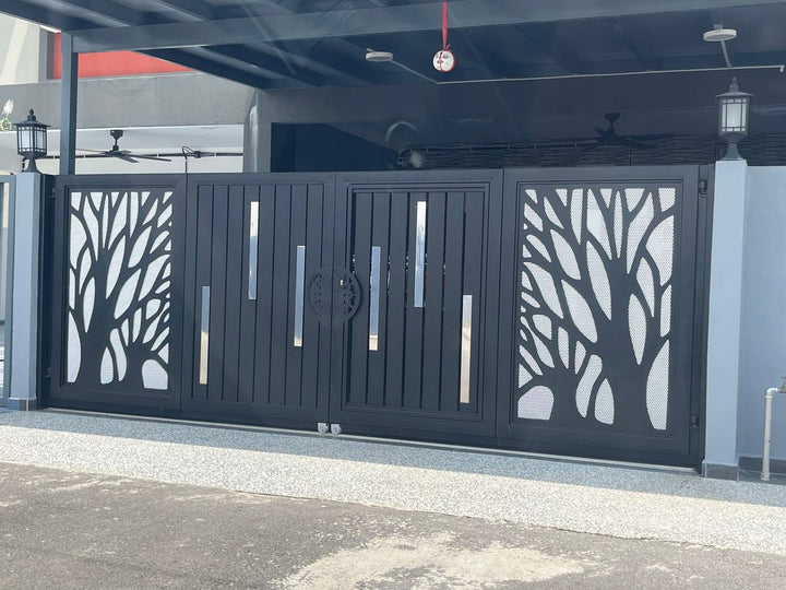 Modern MS Steel Main Gate Design | Decorative Laser Cut Entrance Gate with Tree Pattern