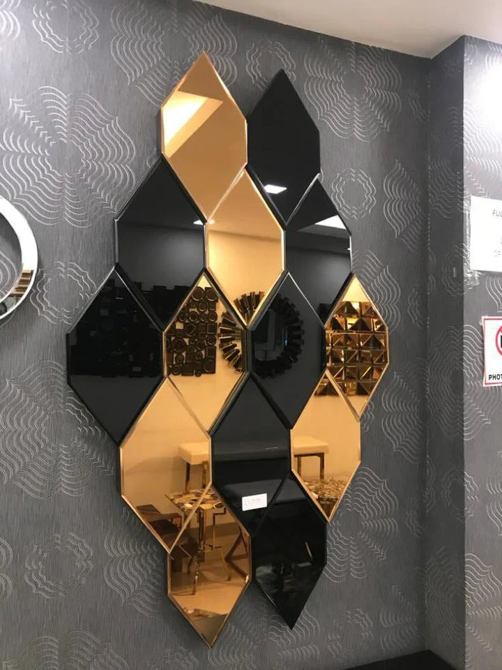 Geometric Black & Gold Decorative Wall Mirror