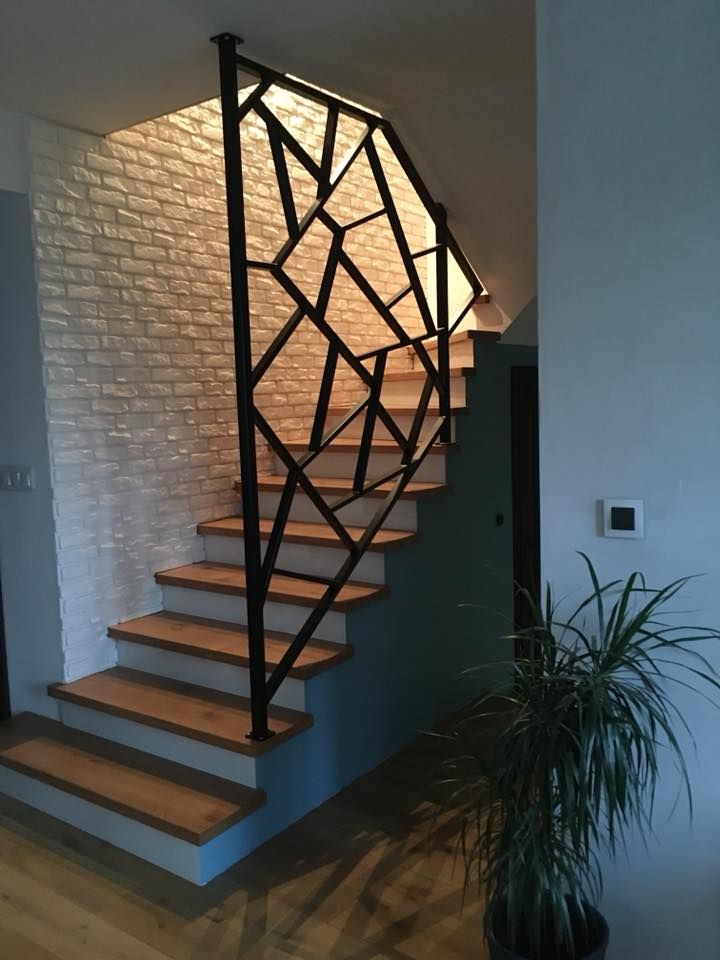 Modern Abstract MS Steel Stair Railing | Designer Black Metal Handrail for Luxury Interiors