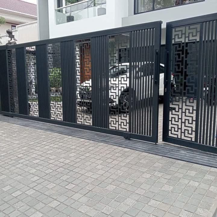 Modern MS Steel Sliding Gate Design | Decorative Laser Cut Metal Main Entrance Gate